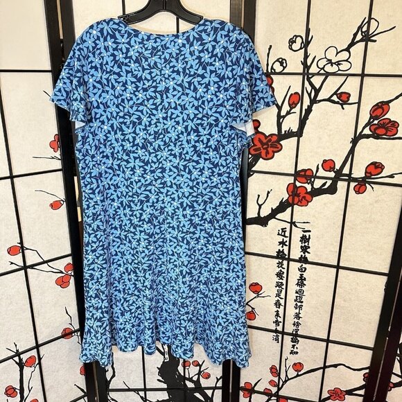 Draper James Blue Floral Flutter Sleeve Grotto Shift Shirt Dress Size L - Picture 5 of 6